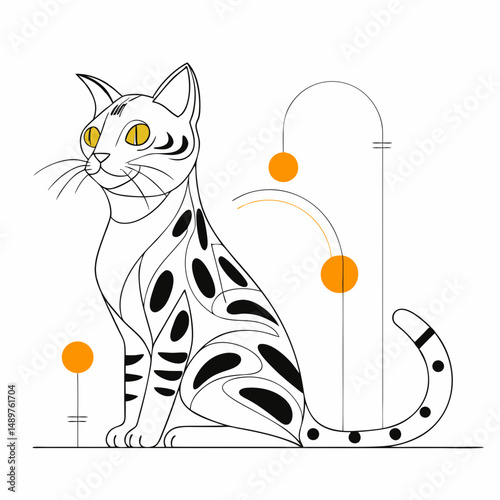 Exotic Bengal cat with a striking spotted coat, perfect for wildlife and pet art projects.