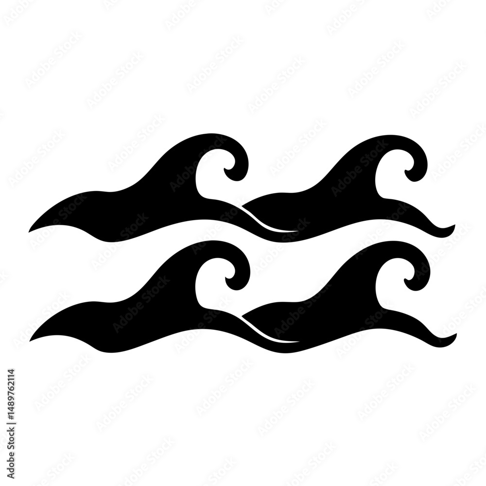 Obraz premium Stylized ocean waves silhouette vector illustration