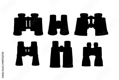 Binoculars silhouette collection for outdoor adventure and travel vector illustration
