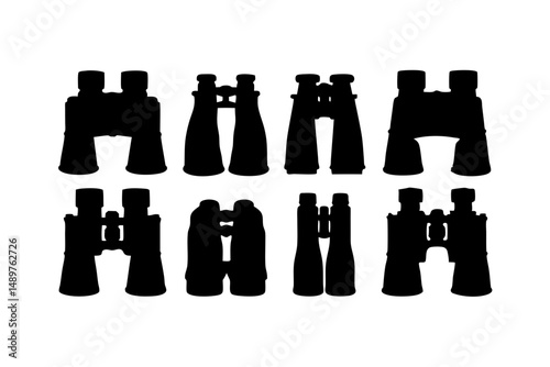 Binoculars silhouette collection for outdoor adventure and travel vector illustration