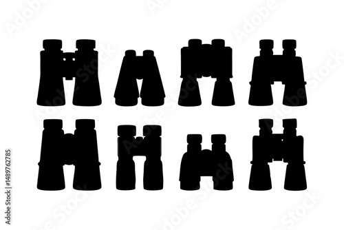 Binoculars silhouette collection for outdoor adventure and travel vector illustration