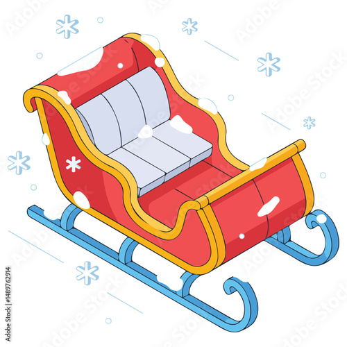 Colorful winter snow sled sticker icon isolated vector illustration on white background