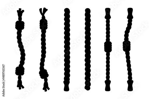 Climbing rope silhouette collection for mountaineering and adventure vector illustration
