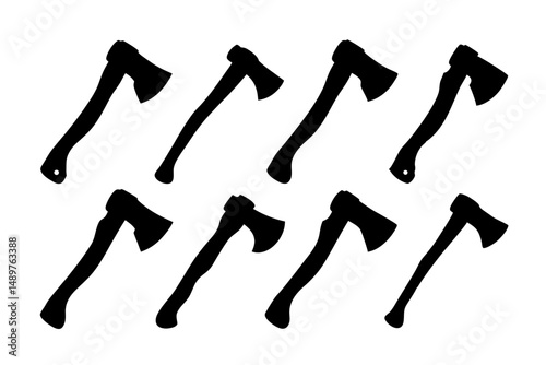 Hatchet silhouette collection for bushcraft and survival gear vector illustration