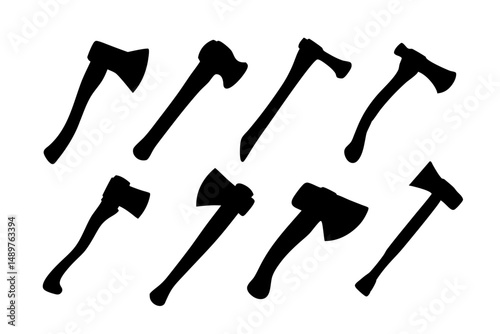 Hatchet silhouette collection for bushcraft and survival gear vector illustration