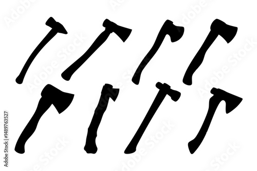 Hatchet silhouette collection for bushcraft and survival gear vector illustration