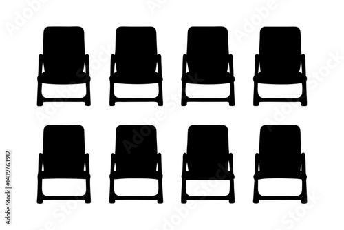 Portable chair silhouette collection for outdoor leisure and camping vector illustration