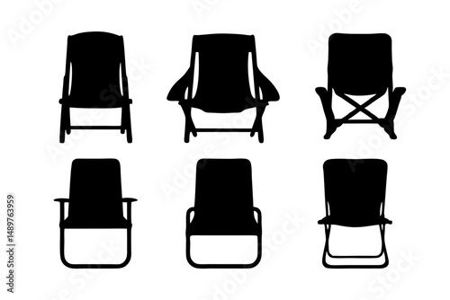Portable chair silhouette collection for outdoor leisure and camping vector illustration