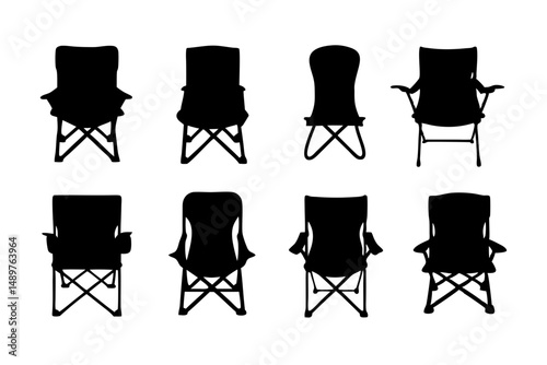 Portable chair silhouette collection for outdoor leisure and camping vector illustration