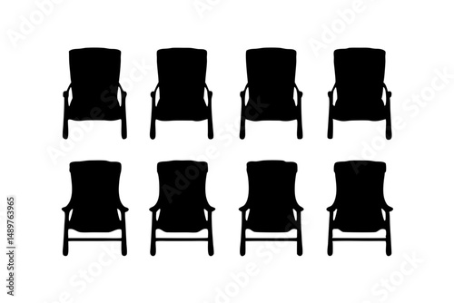 Portable chair silhouette collection for outdoor leisure and camping vector illustration