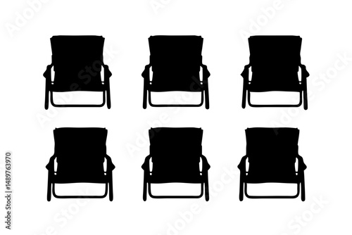 Portable chair silhouette collection for outdoor leisure and camping vector illustration