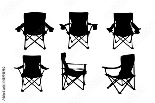 Portable chair silhouette collection for outdoor leisure and camping vector illustration