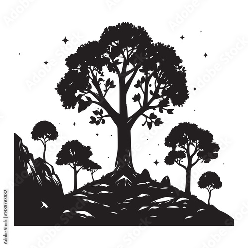 silhouette set of tree, black color only, on white background