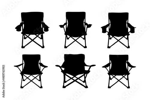 Portable chair silhouette collection for outdoor leisure and camping vector illustration