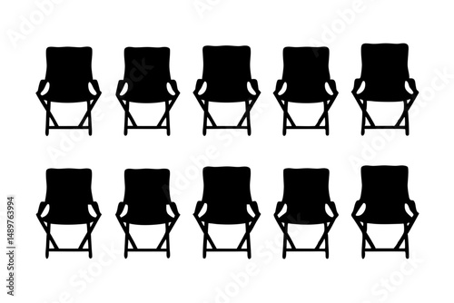 Portable chair silhouette collection for outdoor leisure and camping vector illustration