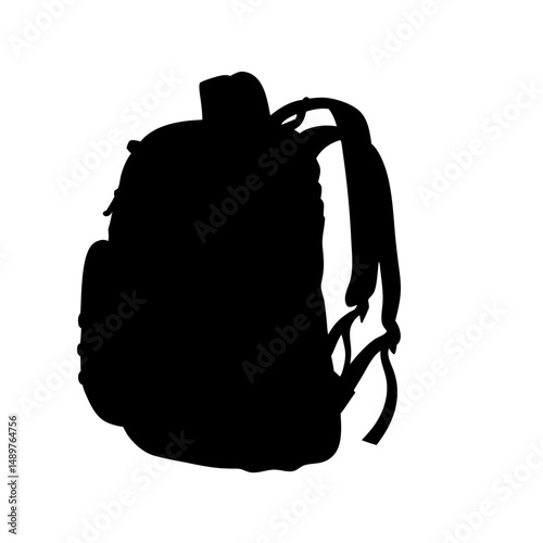 Backpack silhouette for hiking and travel gear vector illustration