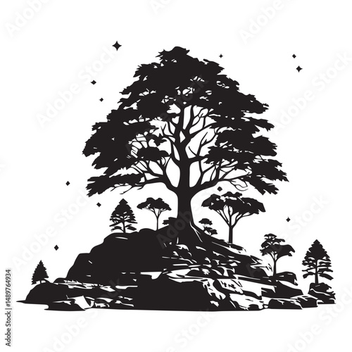 silhouette set of tree, black color only, on white background