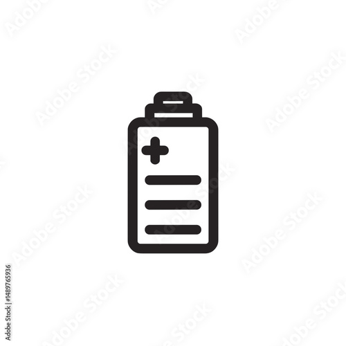 Battery symbol outline icon in black and white for technology concepts, with copy space