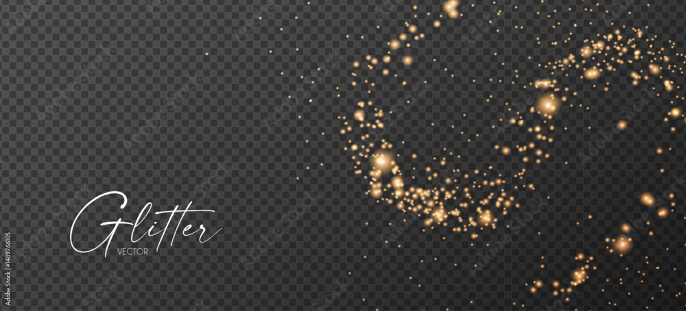 Gold glitter transparent effect. Elegant luxury gold dust. Shining light effect. Golden dust