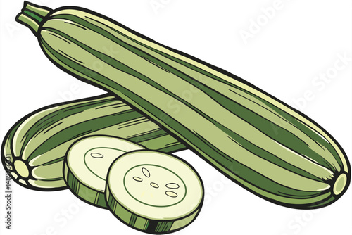 65 closeup of fresh, ripe green zucchini or courgette, vibrant colors, natural lighting, high detail, realistic, 8k resolution