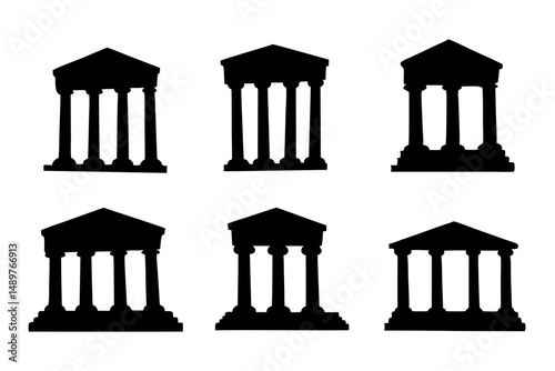 Classical Greek temple silhouette set vector illustration