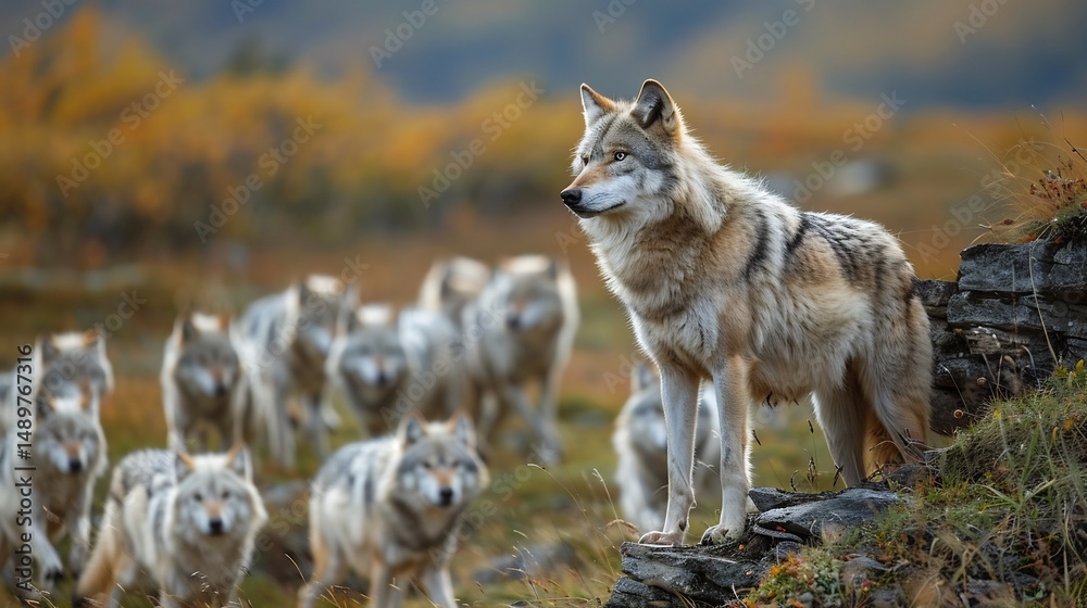 Obraz premium cliff A lone wolf stands at the edge of a mountain