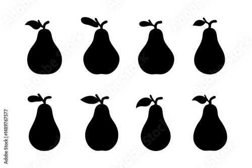 Minimalist pear with leaf silhouette set vector illustration