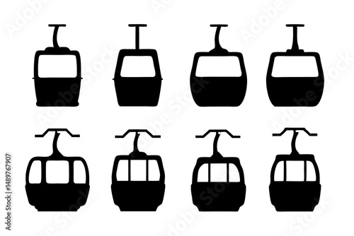 Gondola cable car lift silhouette set vector illustration