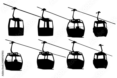 Gondola cable car lift silhouette set vector illustration