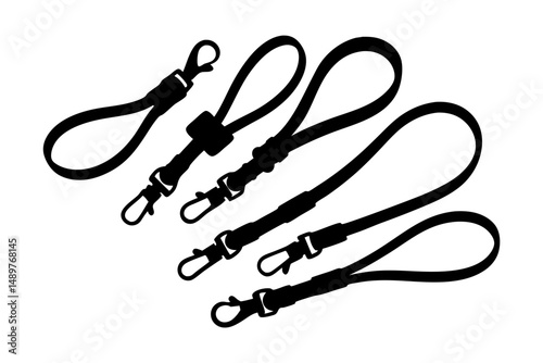 Wrist lanyard strap with lobster clasp silhouette set vector illustration