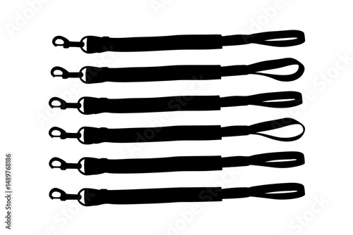 Wrist lanyard strap with lobster clasp silhouette set vector illustration