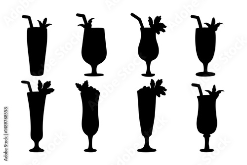 Bloody mary drink icon silhouette set vector illustration