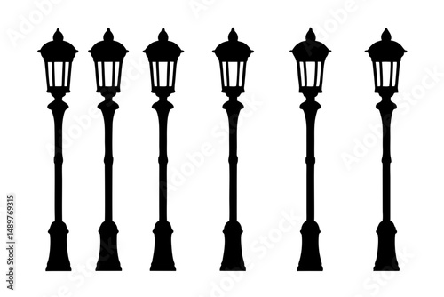 Vintage street lamp classic silhouette set vector illustration