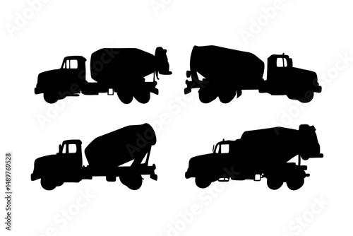 Concrete mixer truck black silhouette set vector illustration