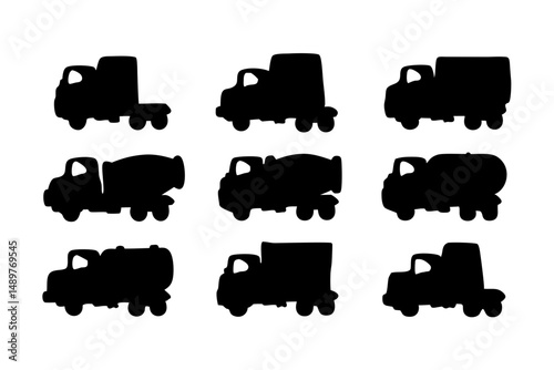 Concrete mixer truck black silhouette set vector illustration