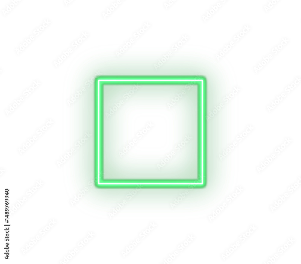Title: Vibrant Green Neon Light Effect Inside Glowing Rectangle Frame on white Background Title: Vibrant Green Neon Light Effect Inside Glowing Rectangle Frame on white Background