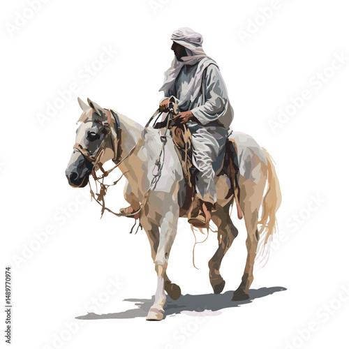 vector arab man on horse white background .Generative AI