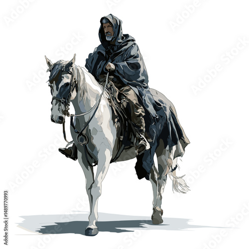 vector arab man on horse white background .Generative AI