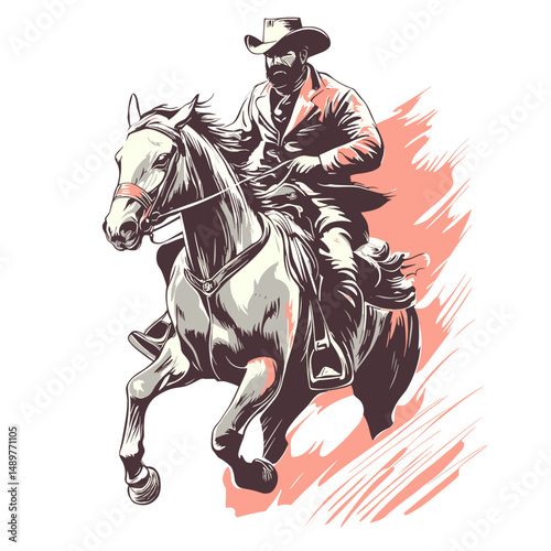 vector cowboy on horse white background .Generative AI