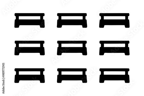Picnic table with bench black silhouette collection vector illustration