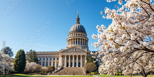 Cherry Trees Bloom Beside the Oregon State Capitol