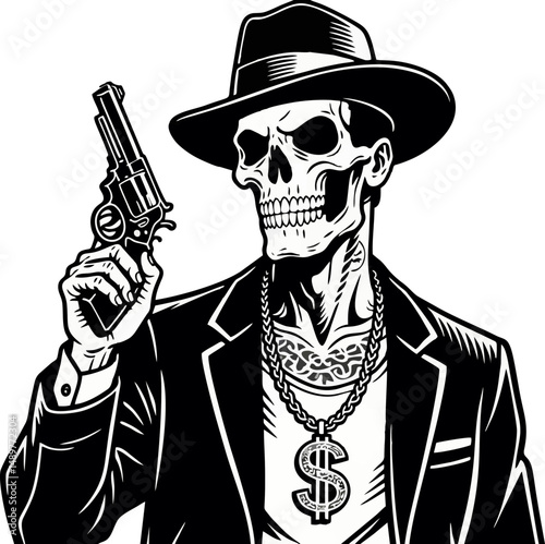Deadly Outlaw Skeleton with a Gun