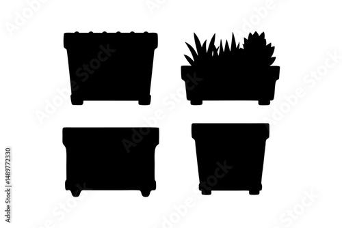 Planter box black silhouette container icon set vector illustration
