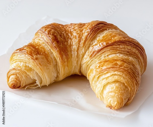 Golden-Brown Croissant on Paper photo
