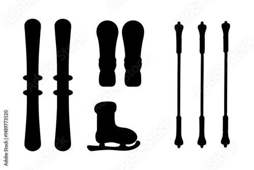 Winter sports equipment silhouette set vector illustration