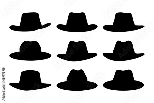 Classic fedora hat silhouette collection vector illustration