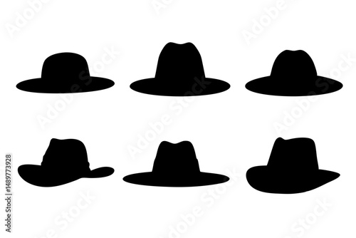 Classic fedora hat silhouette collection vector illustration