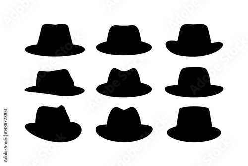 Classic fedora hat silhouette collection vector illustration