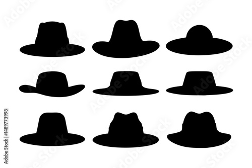 Classic fedora hat silhouette collection vector illustration