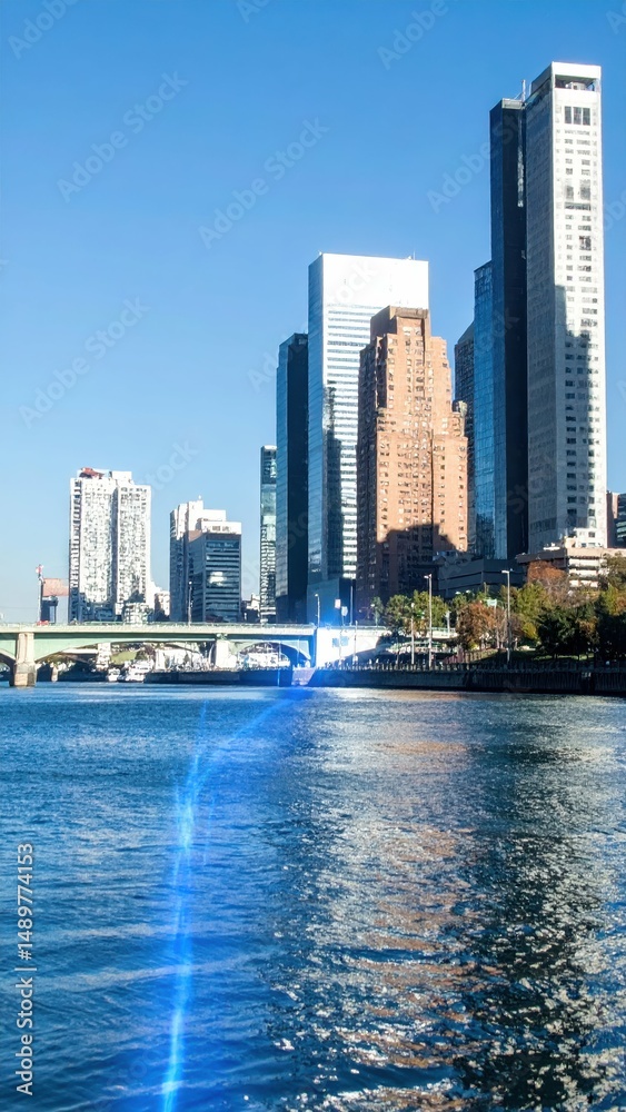 Naklejka premium Magical City Skyline with Flowing Energy Between Stunning Buildings